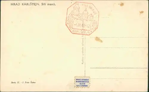 Postcard Karlstein Karlštejn Burg Karlštejn - Saal 1937