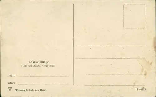 Postkaart Den Haag Den Haag Huis ten Bosch Oranjezaal 1912
