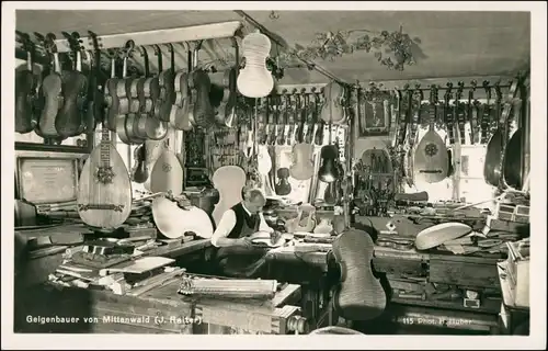 Ansichtskarte Mittenwald Geigenbauer J. Reiter bei der Arbeit 1936