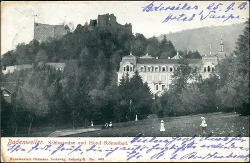 Badenweiler Burg Badenweiler Hotel Römerbad spielende Kinder 1903