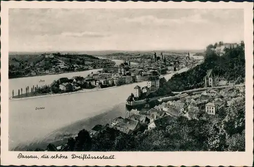 Passau Panorama-Ansicht der Dreiflüsse-Stadt Donau, Inn Partie 1930