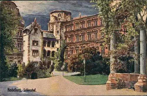 Heidelberg Heidelberger Schloss WIRO-Künstlerkarte Schlosshof Castle 1920