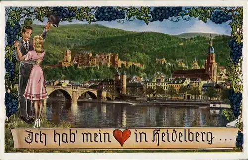 Heidelberg Liebespaar in Heidelberg "Herz verloren", Neckar Brücke 1955