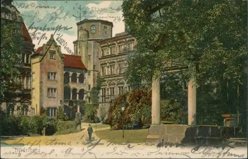 Heidelberg Heidelberger Schloss (Privat-AK Eindruck Hotel Pension Harrer 1904