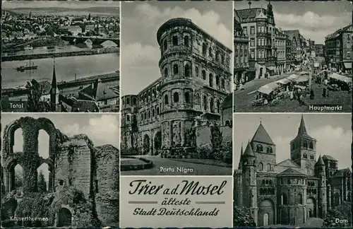 Ansichtskarte Trier Mehrbild-AK ua. Porta Nigra, Hauptmarkt, Dom uvm. 1960