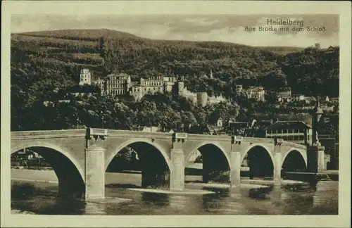 Heidelberg Alte Brücke über den Neckar, Blick zum Schloss, Castle view 1930