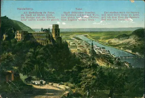 Heidelberg Heidelberger Schloss, Totalansicht, Neckar, color Postkarte 1914