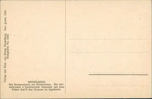 Heidelberg Stadtteilansicht Brunnenhalle am Soldatenbau 1930/1910