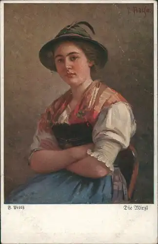 Künstlerkarte "Die Mirzl" Frau in bayr. Tracht, Münchner Kunst 1910