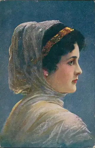 Künstlerkarte Künstler MUTTICH Porträt Frau mit Schleier 1920