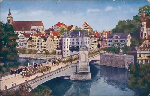 Ansichtskarte Tübingen Partie an der Eberhardtbrücke - Umzug 1913