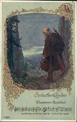 Künstlerkarte Liedkarte "Wanderers Nachtlied" nach Schubert 1910