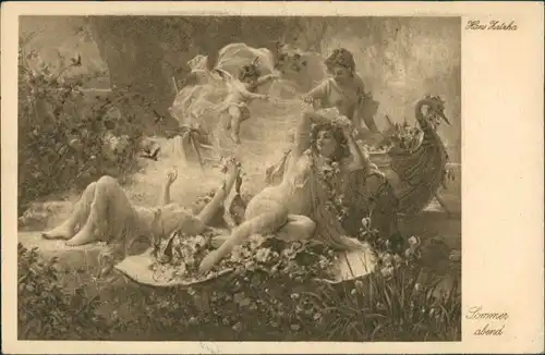 Künstlerkarte "Sommerabend" laszive Frauen Darstellung, Kunst, Art Postcard 1920