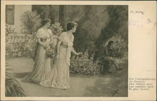 Künstlerkarte "Sein Lieblingsplätzchen" Künstler Fr. Rösler, Art Postcard 1910