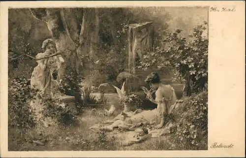 Ansichtskarte  Künstlerkarte "Belauscht" Frauen auf Wiese, Art Postcard 1920