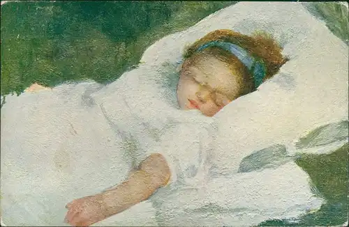 FELICE CARENA Bambina dormiente Künstlerkarte Art Postcard 1910