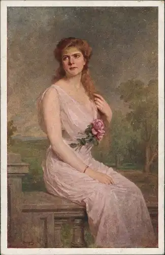 Künstlerkarte Künstler Prof. H. v. Angeli, Frauen Porträt Art Postcard 1910