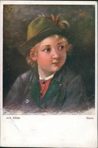 Künstlerkarte "Hansl" Junge mit Trachtenhut, Kunst Jos. Süss 1910