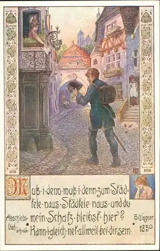 Künstlerkarte Lied Liedtext "Muß u denn zum Städele raus"   1910