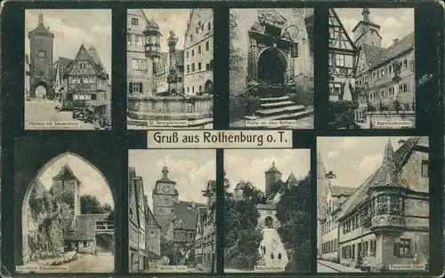 Ansichtskarte Rothenburg ob der Tauber Brunnen, Tore, Häuser 1916