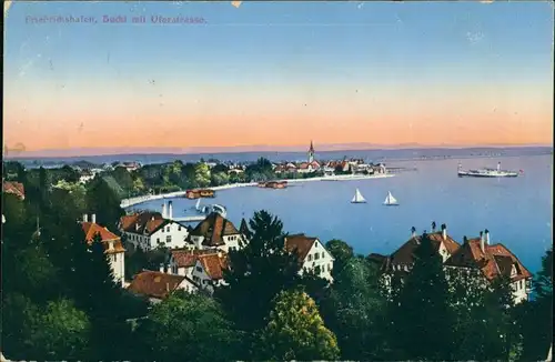 Ansichtskarte Friedrichshafen Bucht mit Uferstrasse 1915