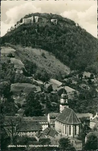 Königstein (Sächsische Schweiz) Königstein mit Kirche und Blick zur Festung 1960