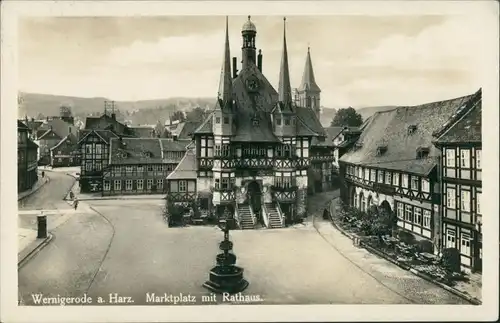 Wernigerode Rathaus und Marktplatz aus der Vogelschau-Perspektive 1930