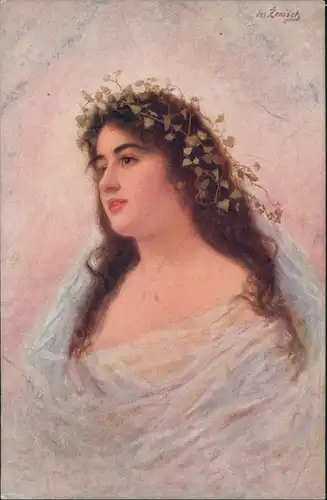 JOS. ŽENÍŠEK "Griechische Braut" Künstlerkarte Art Postcard 1910