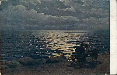 Ansichtskarte  G. O. Kalmykoff "Mondnacht am Meer" Liebespaar 1910