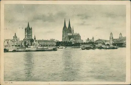Ansichtskarte Köln Stadtansicht vom Rhein aus, Rhein Schiffe, Dom 1928