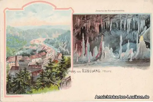 Ansichtskarte Rübeland 2 Bild AK Panorama und Hermannshöhle 1903