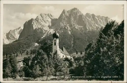 Grainau Umland-Ansicht Waxenstein (Wettersteingebirge) Kapelle Kirche 1935
