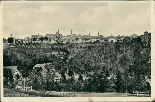 Ansichtskarte Rothenburg ob der Tauber Stadtparte (gel. Bahnpost) 1927