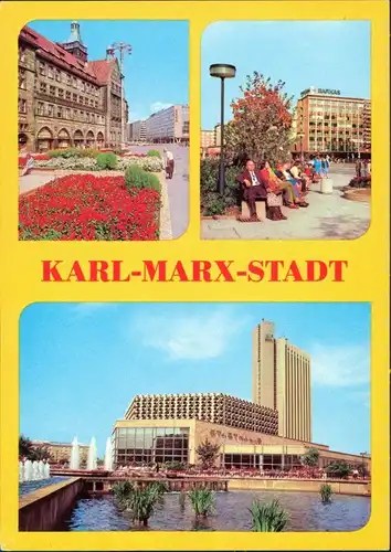Chemnitz Rathaus, Straße der Nationen, Stadthalle und Interhotel "Kongreß" 1980