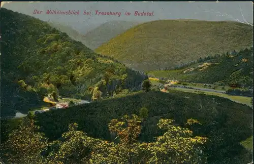 Treseburg Wilhelmsblick Bodetal Tal-Ansicht, Berge, color Postkarte 1920