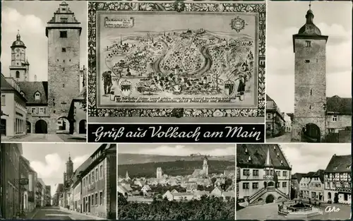 Ansichtskarte Volkach Ansichten und alte Stadtkarte 1960