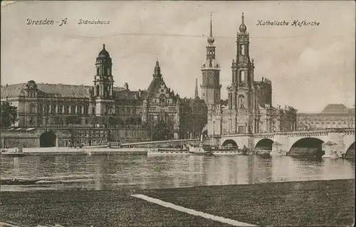 Ansichtskarte Dresden Stadt, Brücke Elbdampfer 1915