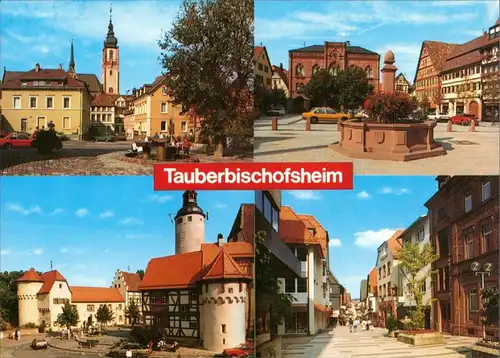 Ansichtskarte Tauberbischofsheim 4 Bild, Plätze, Straßen, alte Autos 1992