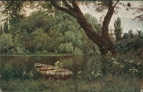 Ansichtskarte  Künstlerkarte Pisemsky Stimmungsbild "On the Lake" Natur 1910