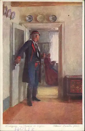 Ansichtskarte  Künstlerkarte "Kirchgang" Kunst Religion Art Postcard 1910