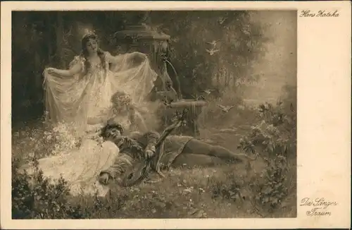 Ansichtskarte  Künstlerkarte "Der Sänger Traum" Art Postcard 1920