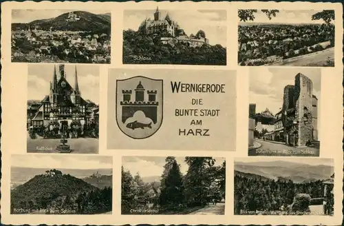 Wernigerode Stadtteilansicht Mehrbild-AK ua. mit Schloss, Rathaus uvm. 1940