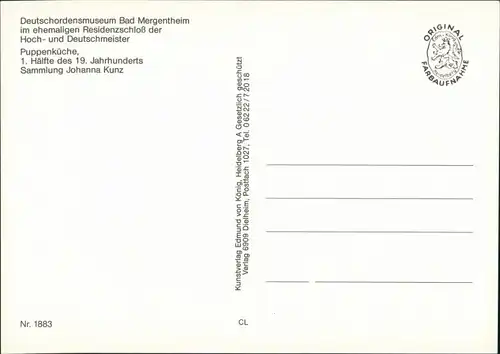 Bad Mergentheim Deutschordensmuseum, Puppenküche 19jh Sammlung Johanna Kunz 1995