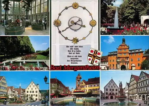 Bad Mergentheim 6 Bild mit Wappen  Uhr, Burgstraße, Springbrunnen 2000
