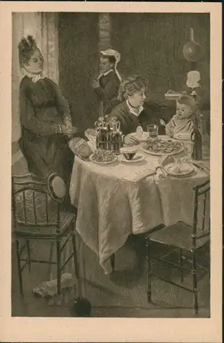 Künstlerkarte Claude Monet "Das Frühstück" Familie beim Frühstücken 1920