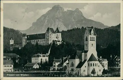 Ansichtskarte Füssen Panorama-Ansicht Teilansicht mit Berg Blick 1932