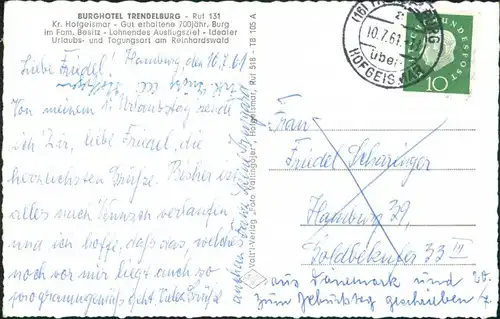 Trendelburg Partie a.d. Burg Trendelburg Gaststätte Burghotel 1961   AK gelaufen mit Landpoststempel "Trendelburg über Hofgeismar"