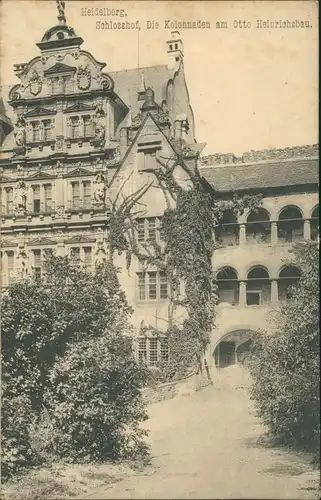 Ansichtskarte Heidelberg Schloss Hof, Kolonaden am Otto Heinrichsbau 1910