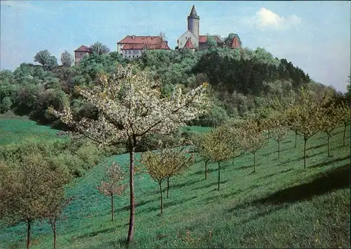Ansichtskarte Kahla (Thüringen) Die Leuchtenburg mit Kirschblüten 1979