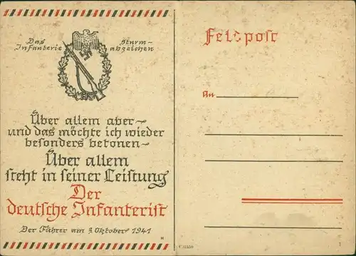 Militär/Propaganda - 2.WK (Zweiter Weltkrieg) Feldpost Das Infanterie Abzeichen 1941 Privatfoto